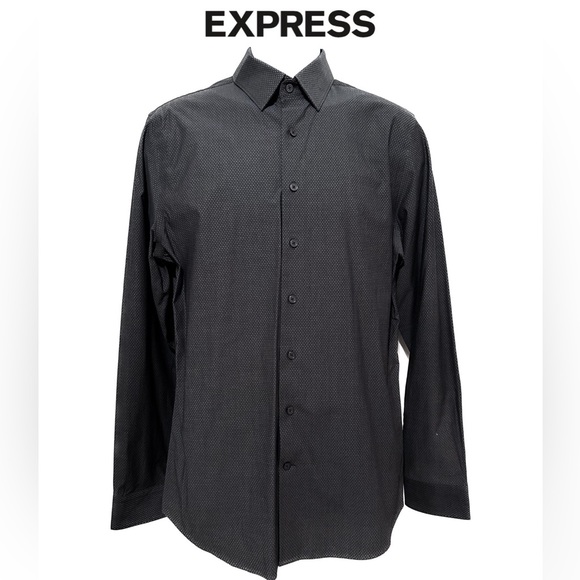 Express Men’s FITTED Long Sleeve Button Down Shirt Cotton/Spandex Dark Gray - Picture 1 of 9